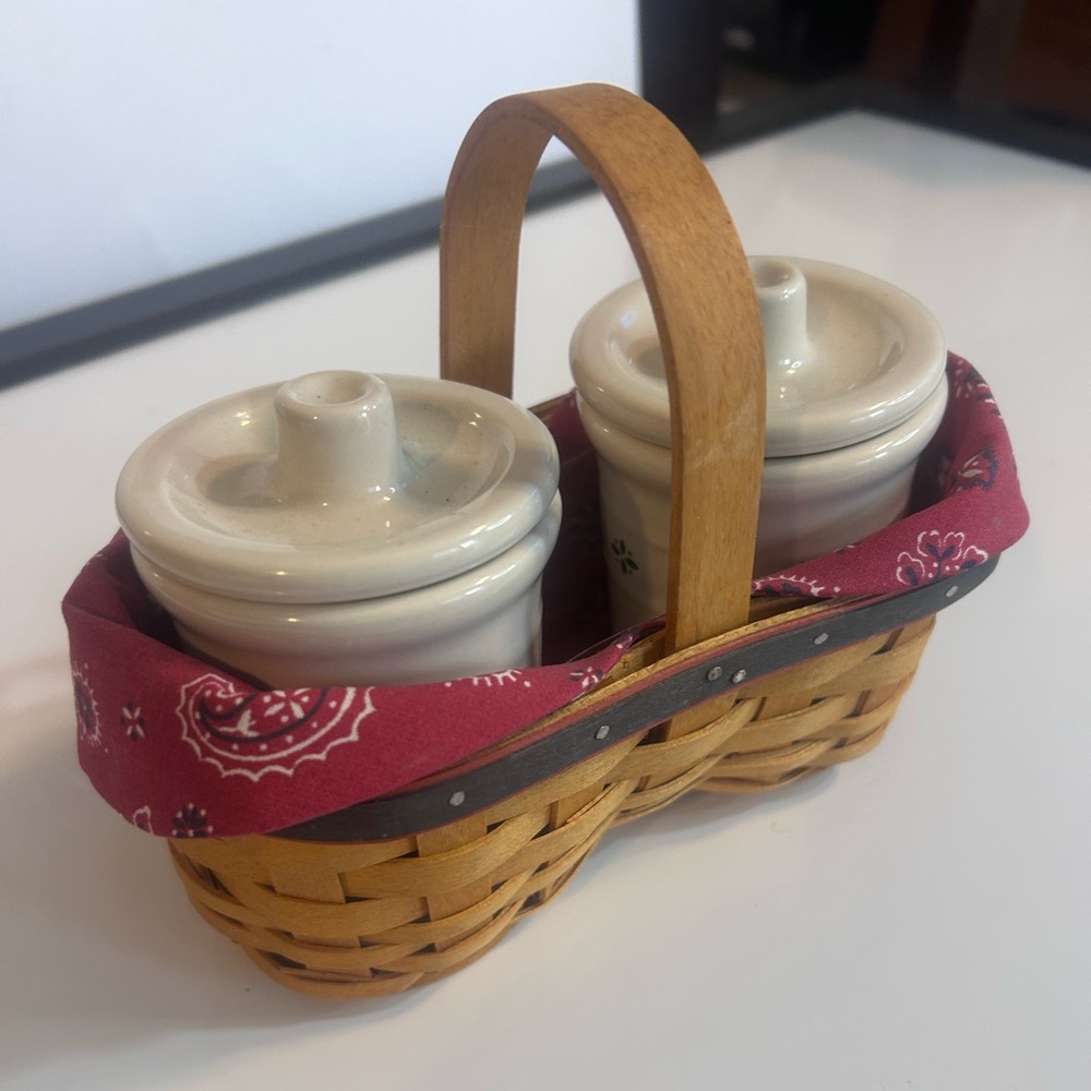 Longaberger BBQ Buddy Medium Basket With Crocks & Liner 2000 Century Celebration